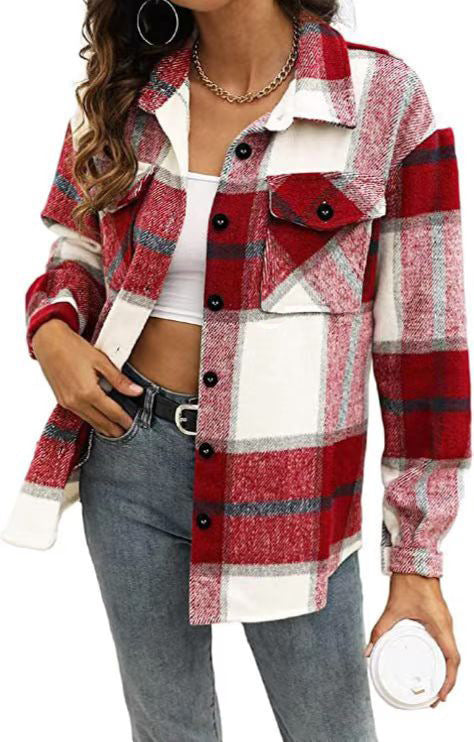 Flannel Jacket Casual Check Button Down