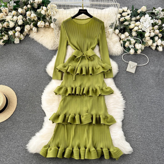 Cake Heavy Industry Pleated Slim Long Dress