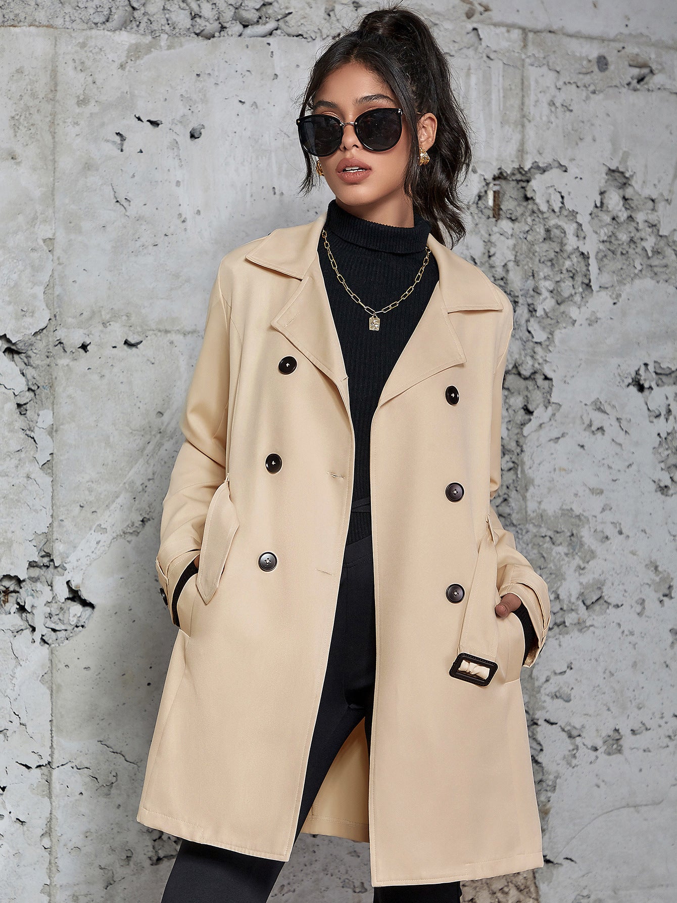 Women's Mid-length Trench Coat British Style Coat