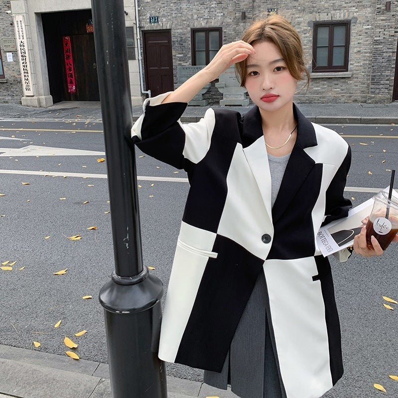 Women Color Matching Loose Blazer Jacket