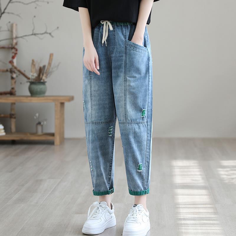 Women's Summer Fashion Ripped Ninth Jeans