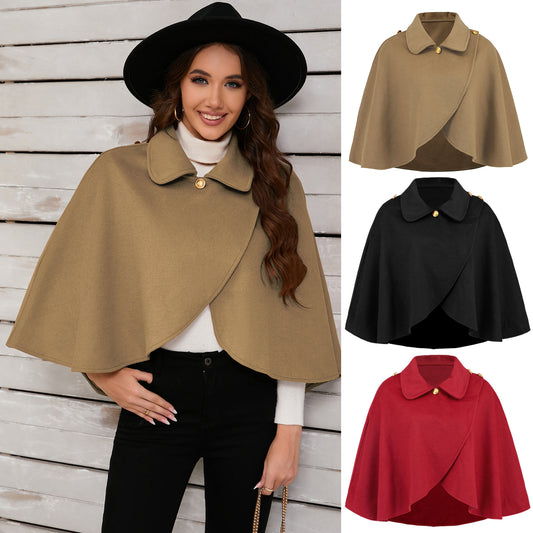 Fashion Solid Color Wool Cape Coat