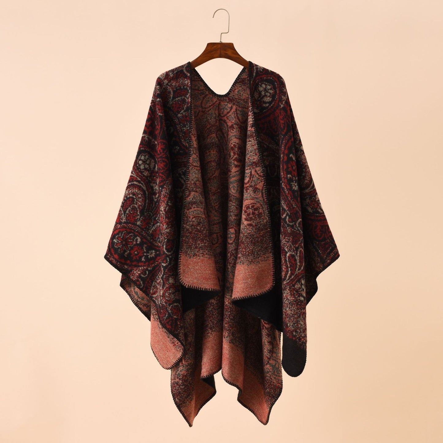 Double-sided Color Matching Plaid Cashmere-like Shawl Outer Match Cape Coat