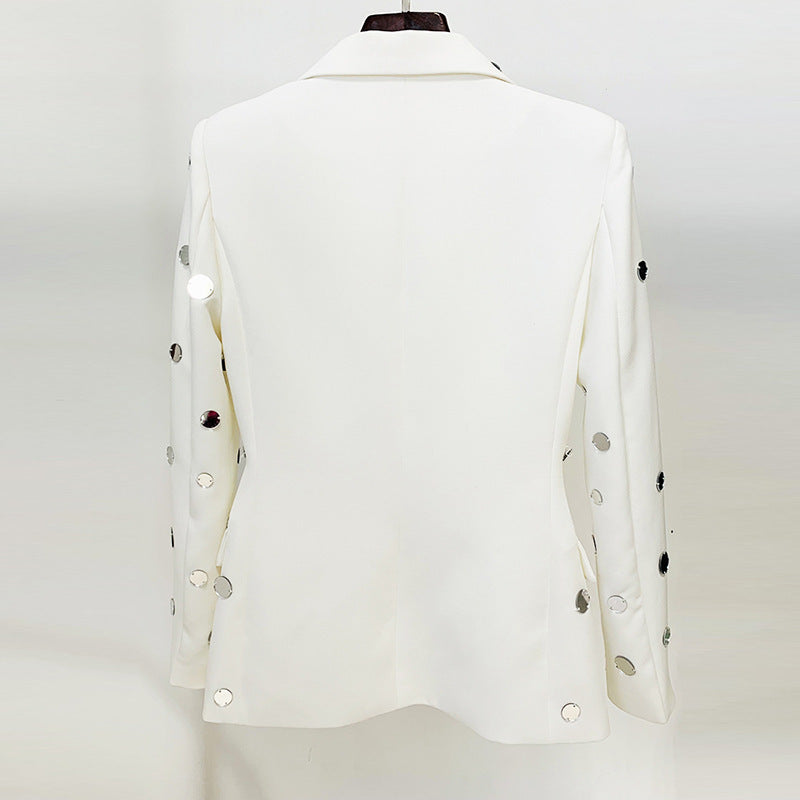 Women Beaded One Button Suit Jacket Coat