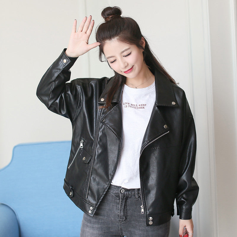 European And American Slim Student Locomotive Loose Boyfriend Style Leather Jacket