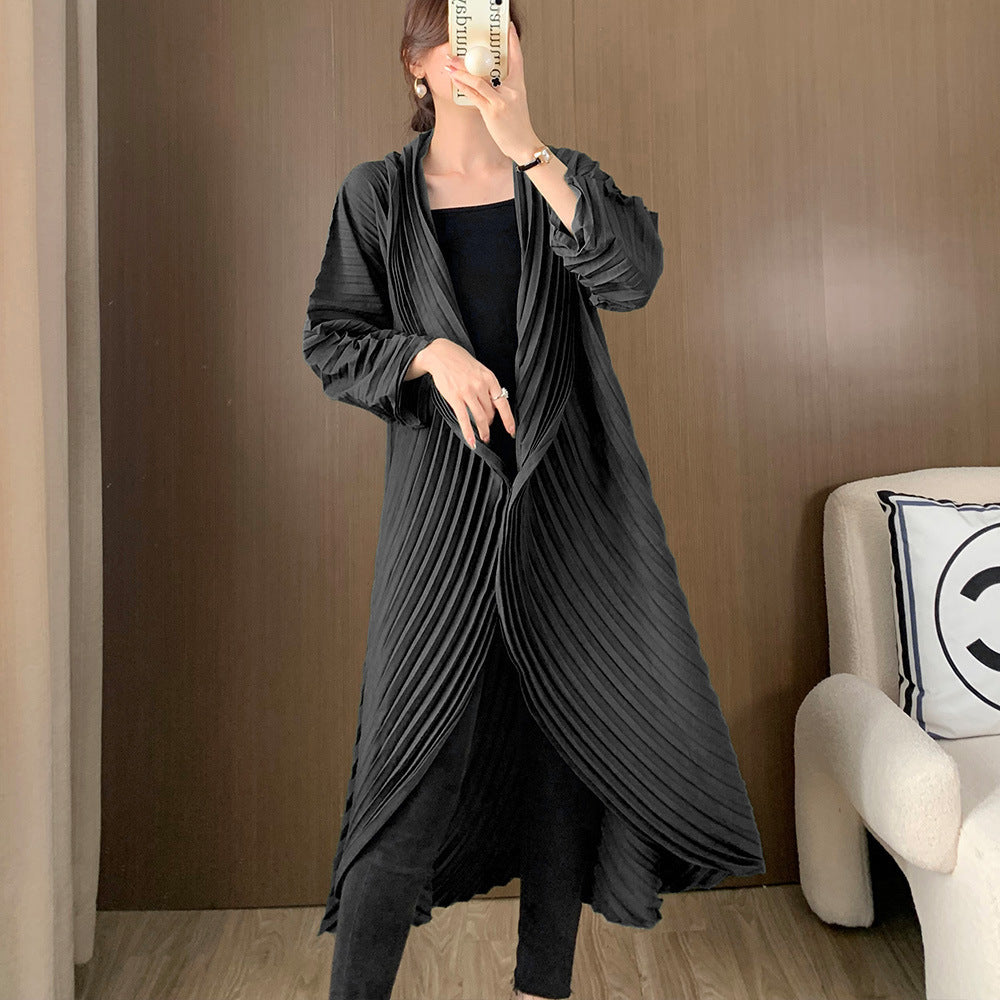 Manual Crimping Female Long Trench Coat