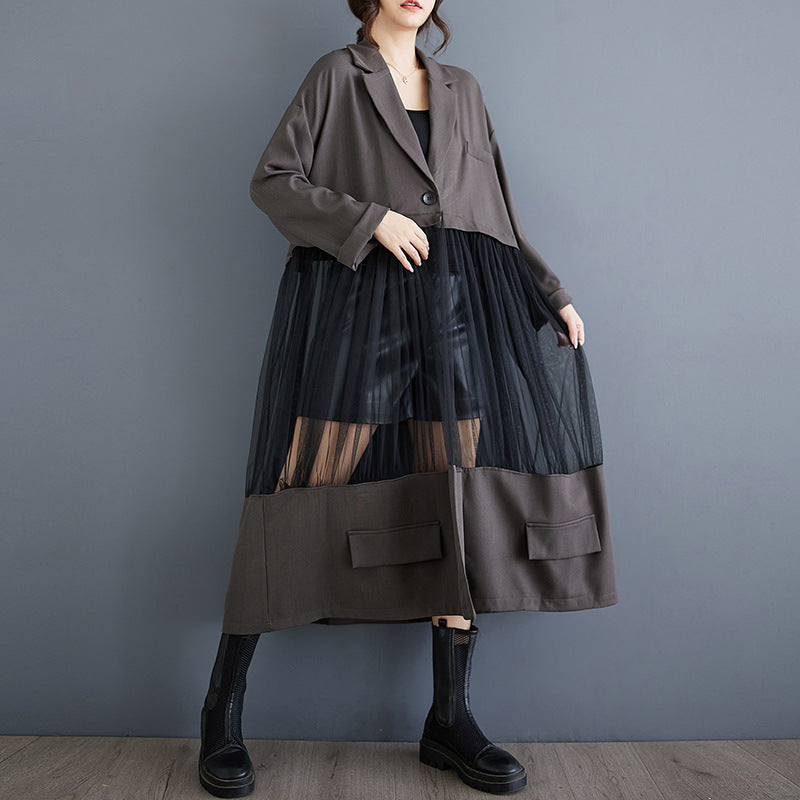 Casual Patchwork Mesh Hollow Suit Skirt