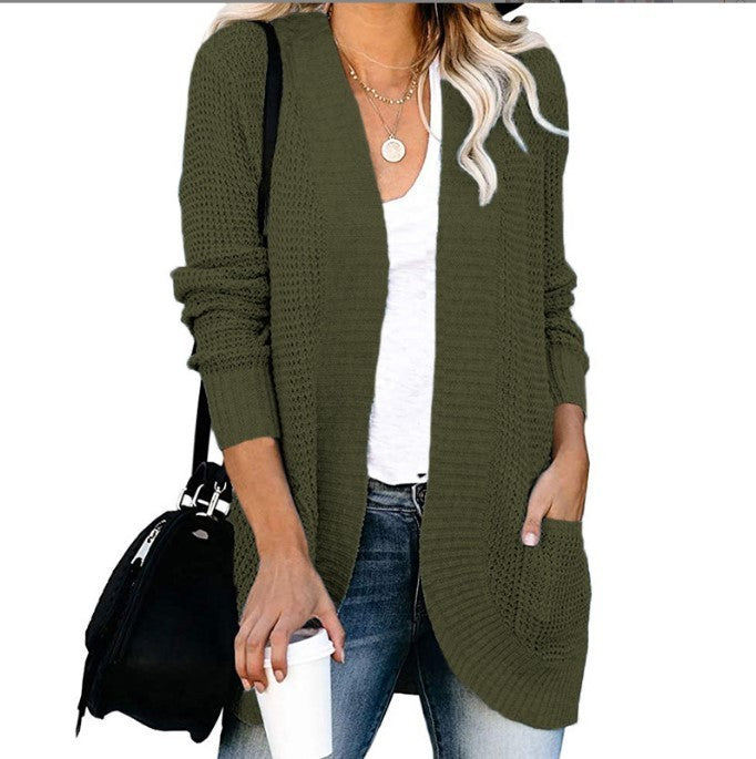 Women's Curved Placket Knitted Sweater Cardigan