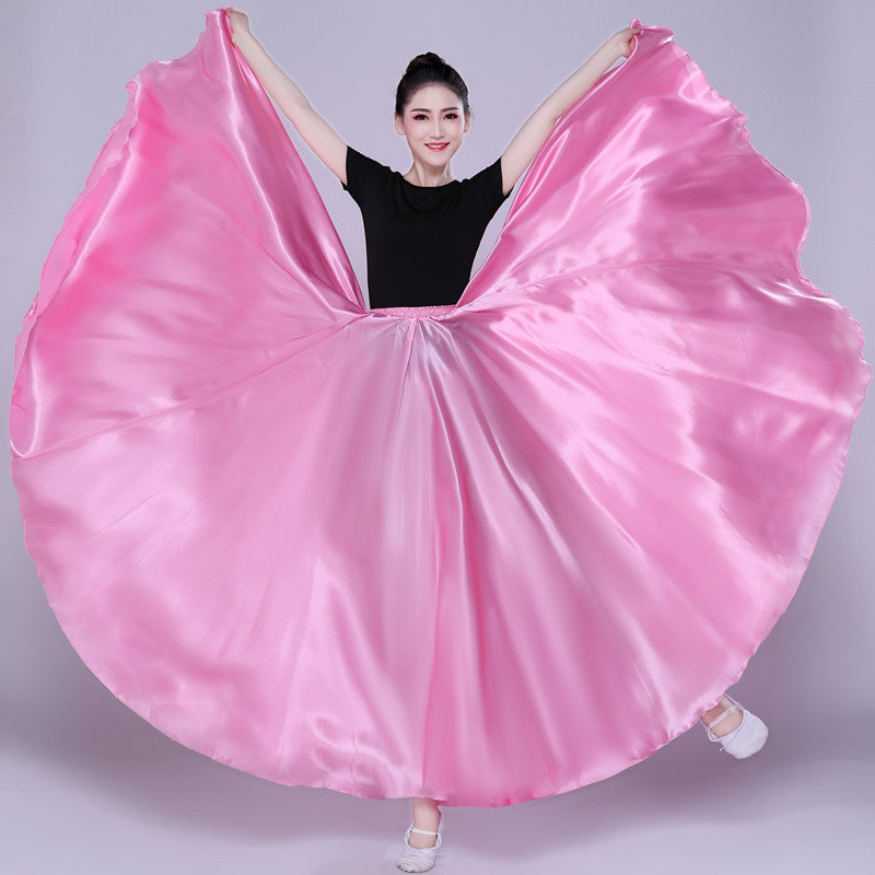 Simple Solid Color Performance Skirt With Large Swing