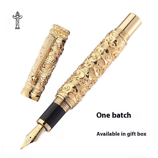 Retro Chinese Style Relief 18K Gold Plated Tip Gift Pen Two Colors