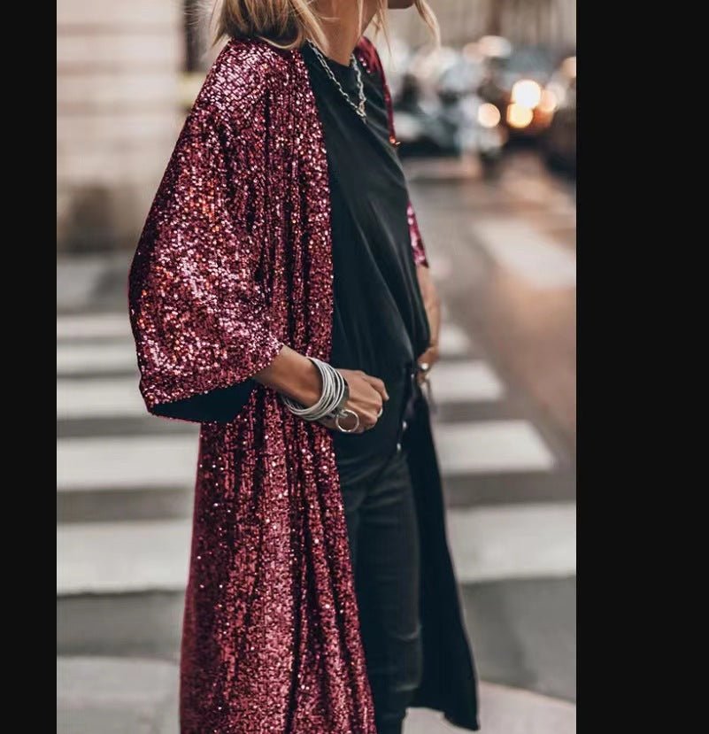 Women's Fashion Party Sequined Cardigan Coat