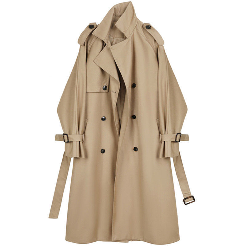 Small Trench Loose Double-breasted Mid-length Elegant Draping Casual Coat