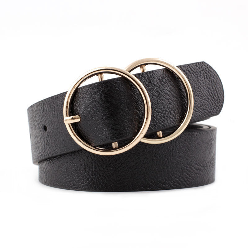 Women's Pu Wide Belt With Double Round Buckle