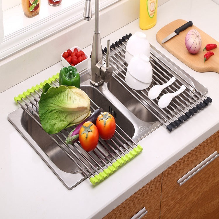 Folding Kitchen Drain Sink Rack Stainless Steel