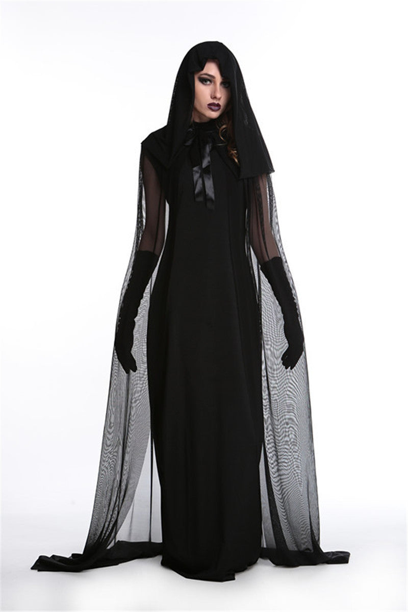 New Cosplay Halloween Women Death Hell Witch Devil Vampire Uniform Black Long Dress Party Cosplay Day Of The Dead Opera Costume