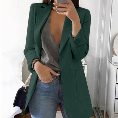 Women Lapel Slim Cardigan Blazer