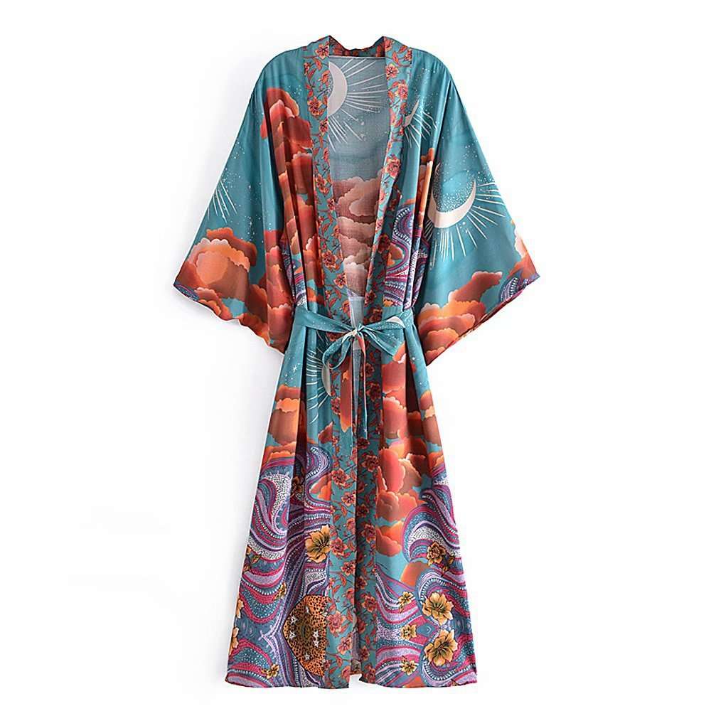 Womens Ladies Green Kimono Robe Gown Cover