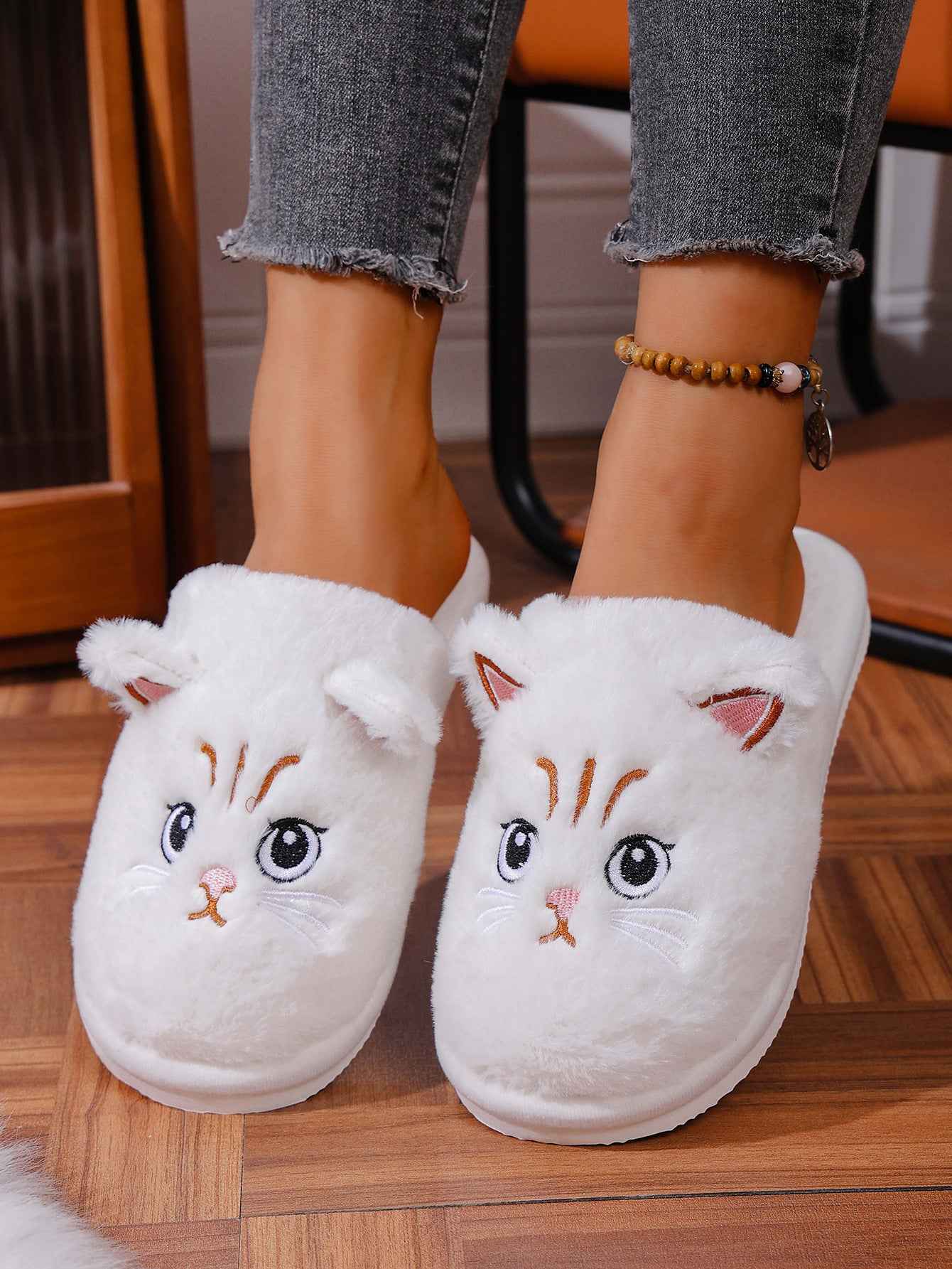 Christmas Plush Closed Toe Open Toe Cotton Slippers