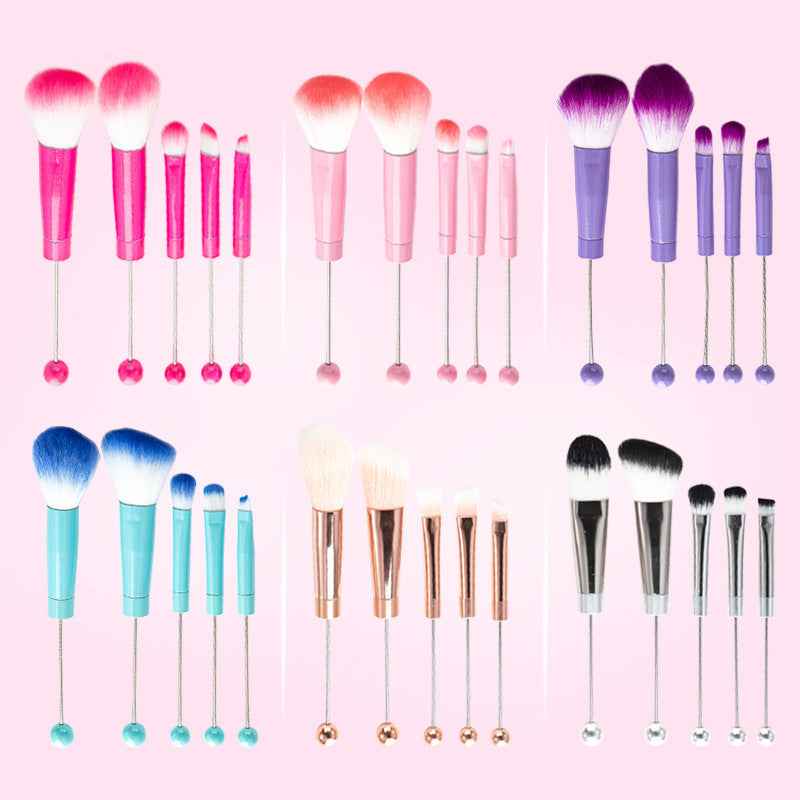 5 PCS Beaded Makeup Brush With Metal Handle Suit Makeup Tools