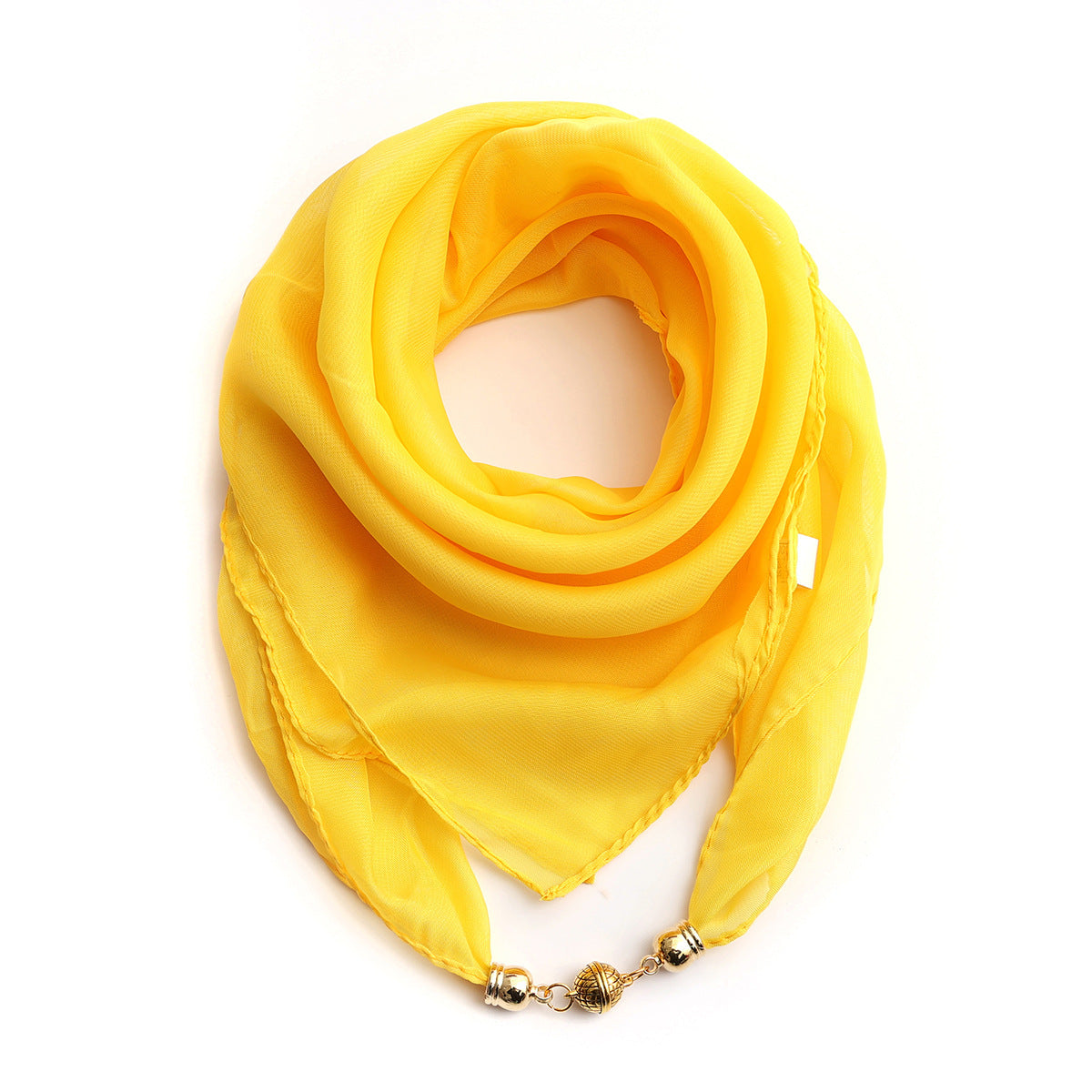 Fashion Monochrome Golden Ball Chiffon Magnetic Buckle Silk Scarf