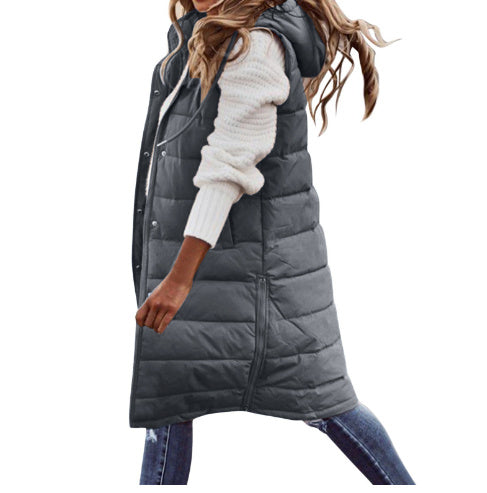 Women's Solid Color Sleeveless Down Jacket Long Winter Coat