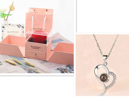 Metal Rose Jewelry Gift Box Necklace
