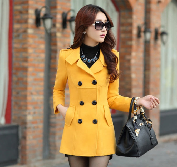 Slim-fit Woolen Coat Padded Short Coat Trench