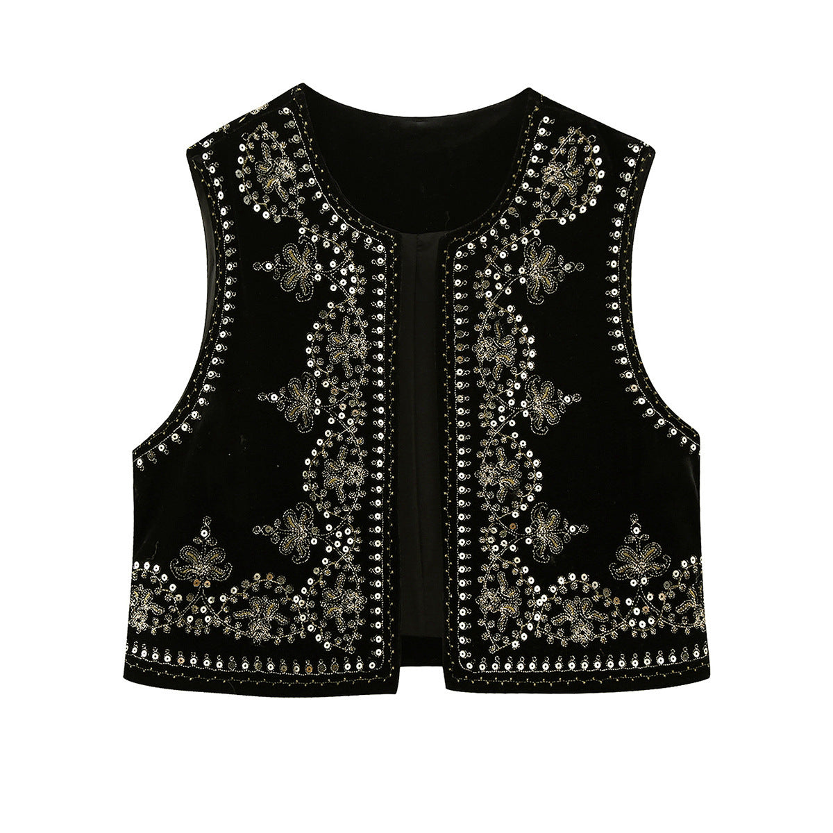 Euro-american Style Women's Retro Fashion Casual Embroidered Velvet Vest