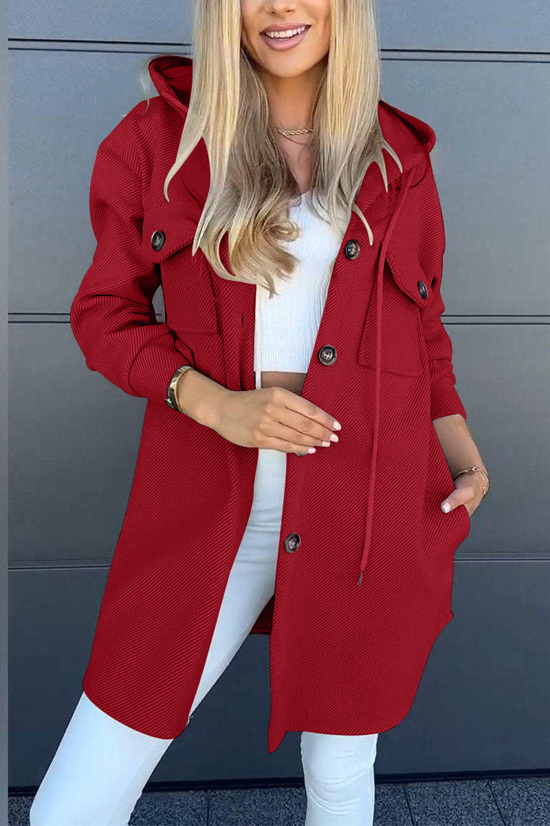 Autumn And Winter Leisure Hooded Pocket Long Sleeve Twill Jacket