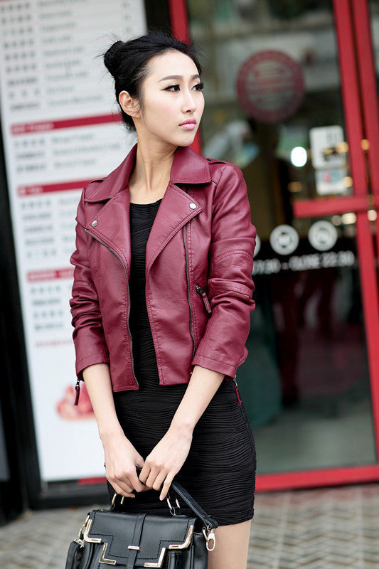 Women's PU Leather Jacket Women's Short Slim Small Coat