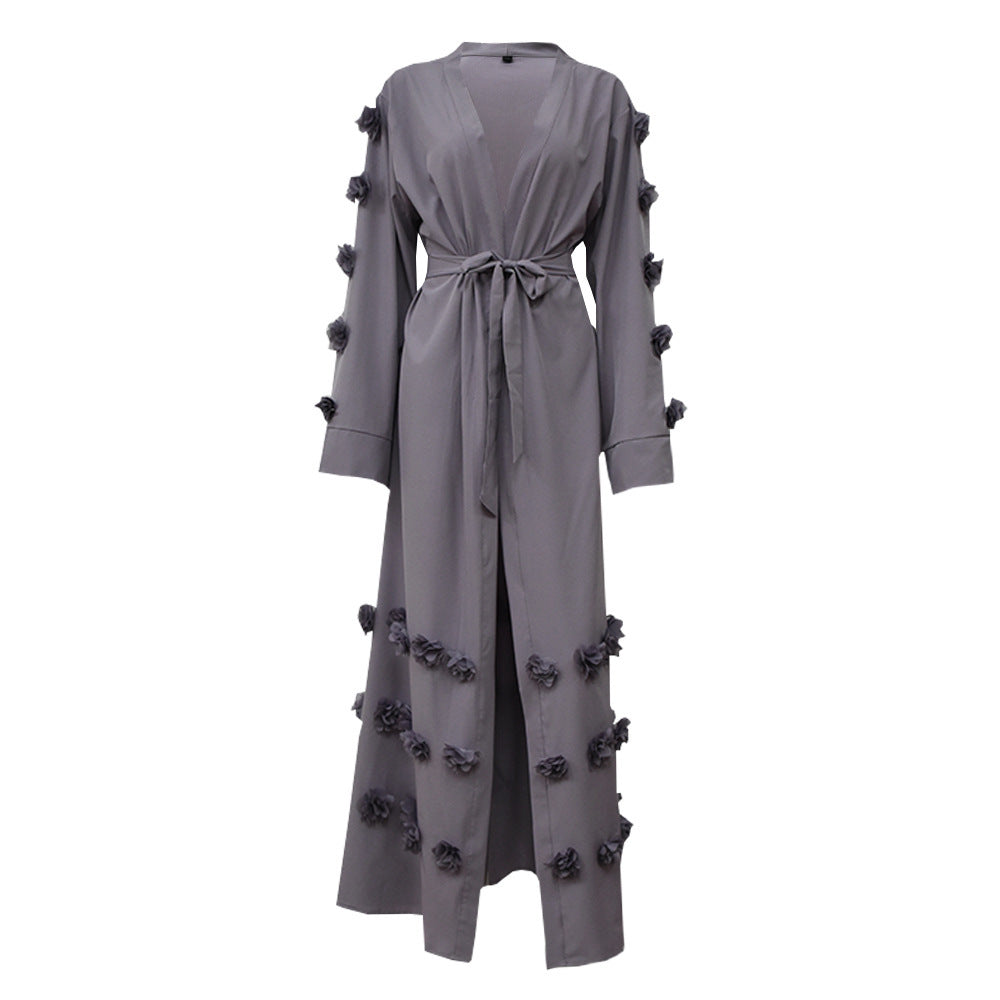 Loose Cardigan Three-dimensional Floral Lace Up Robe