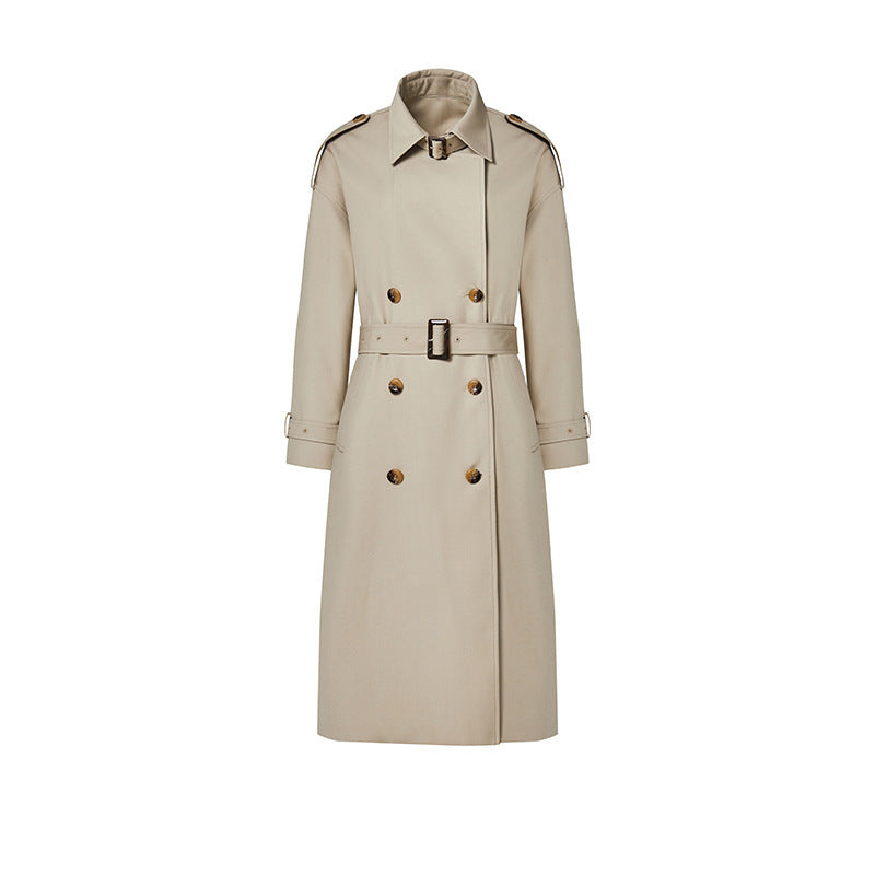 Autumn New Women's Stand Collar Adjustable Collar Loop Double Breasted Profile Lengthened Trench Coat