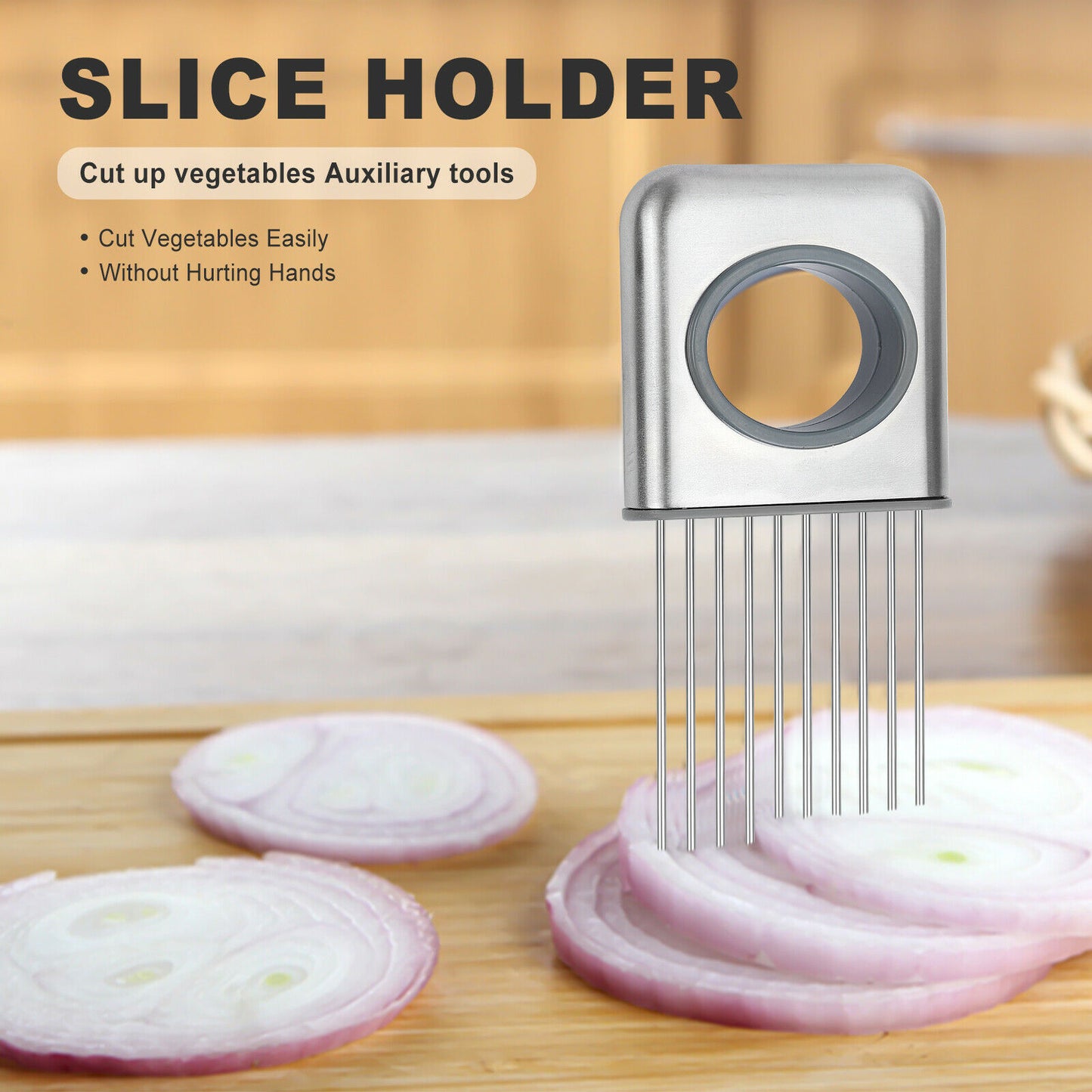 Stainless Steel Onion Holder Slicer - Vegetable Cutter Gadget - Mallora Shop