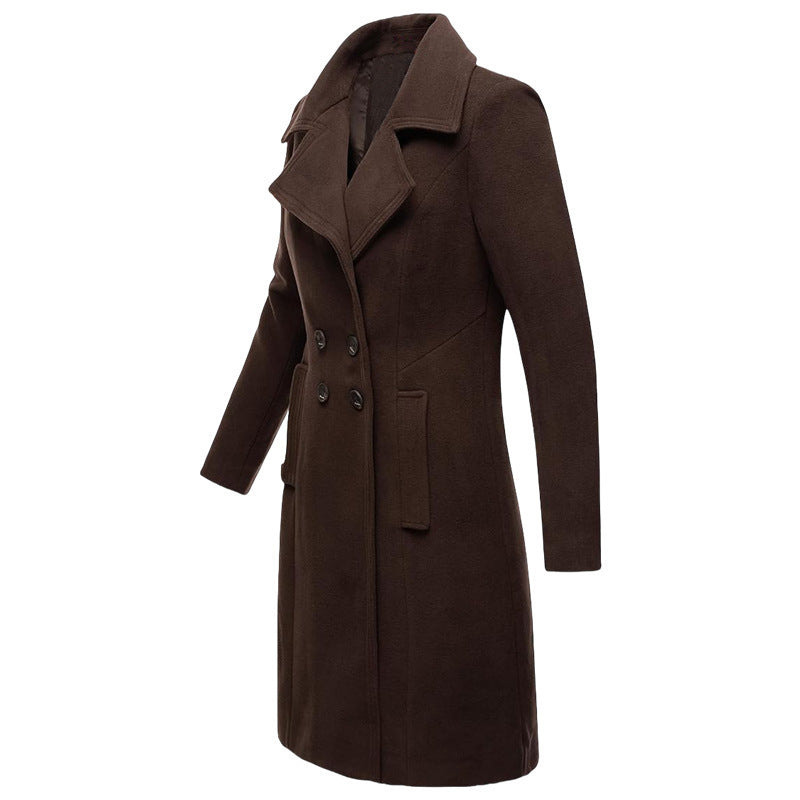 Long Woolen Women's Coat Indoor And Outdoor Casual Jacket Double Breasted