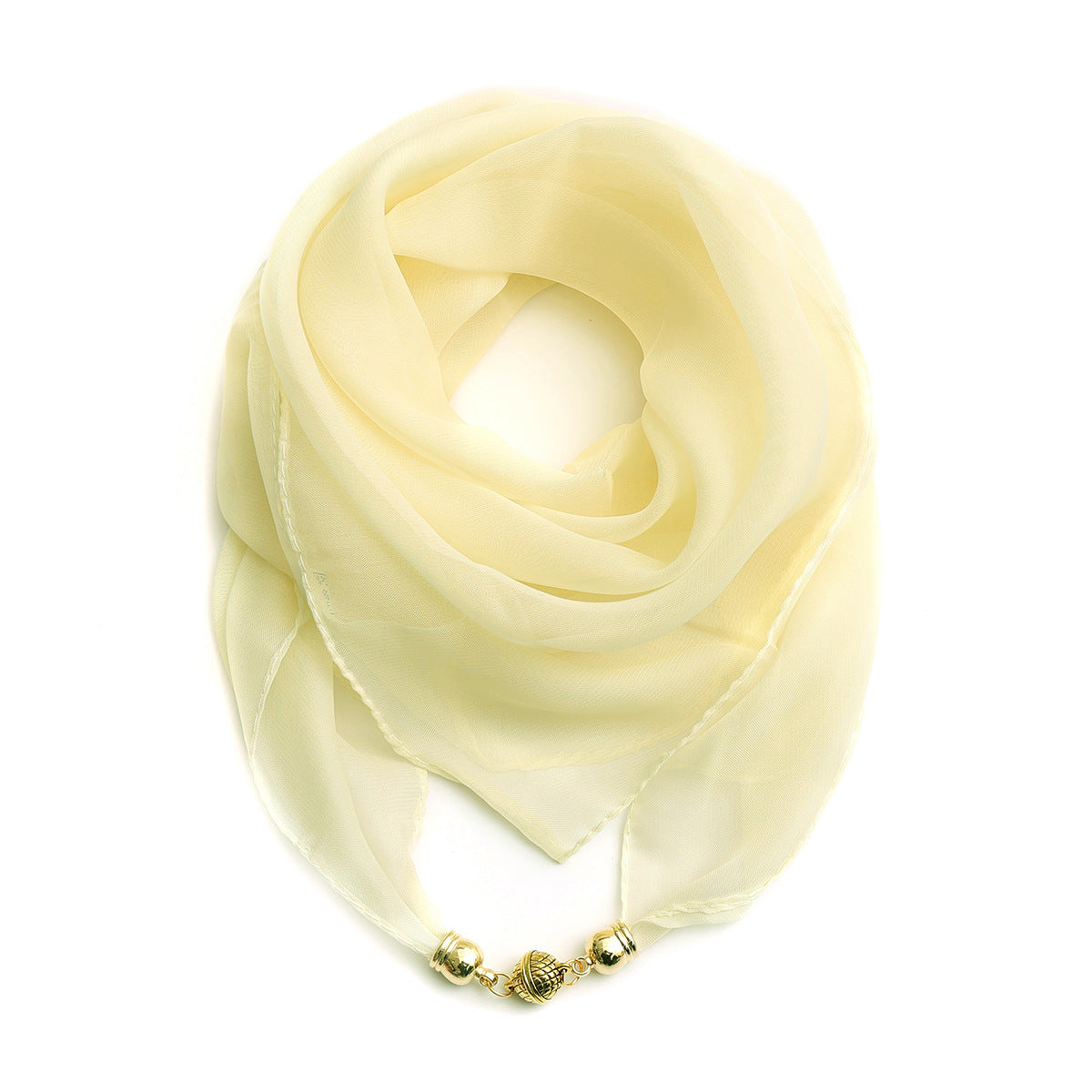 Fashion Monochrome Golden Ball Chiffon Magnetic Buckle Silk Scarf