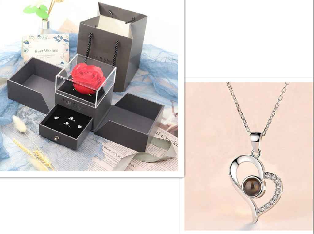 Metal Rose Jewelry Gift Box Necklace
