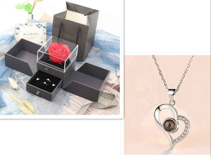 Metal Rose Jewelry Gift Box Necklace