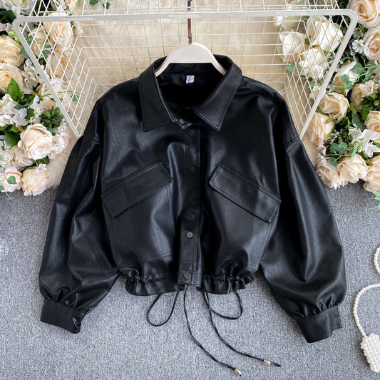 Korean Retro Bf Style Loose Leather Jacket