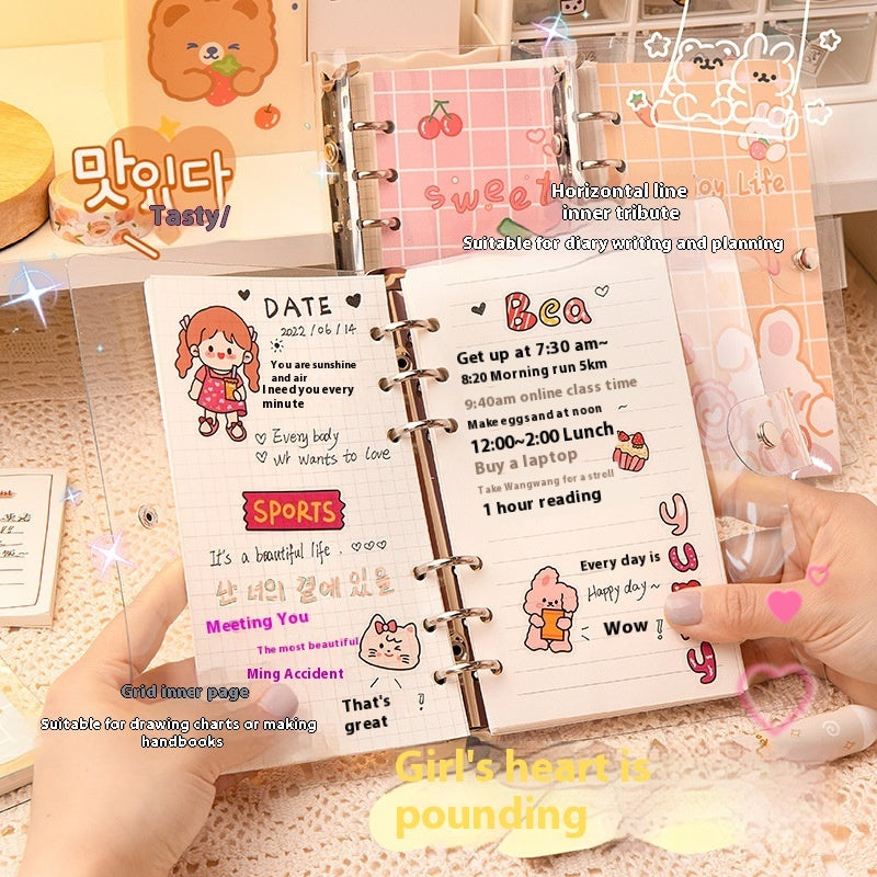 Cartoon Loose Spiral Notebook Cute Accounting Girl Heart Journal Book