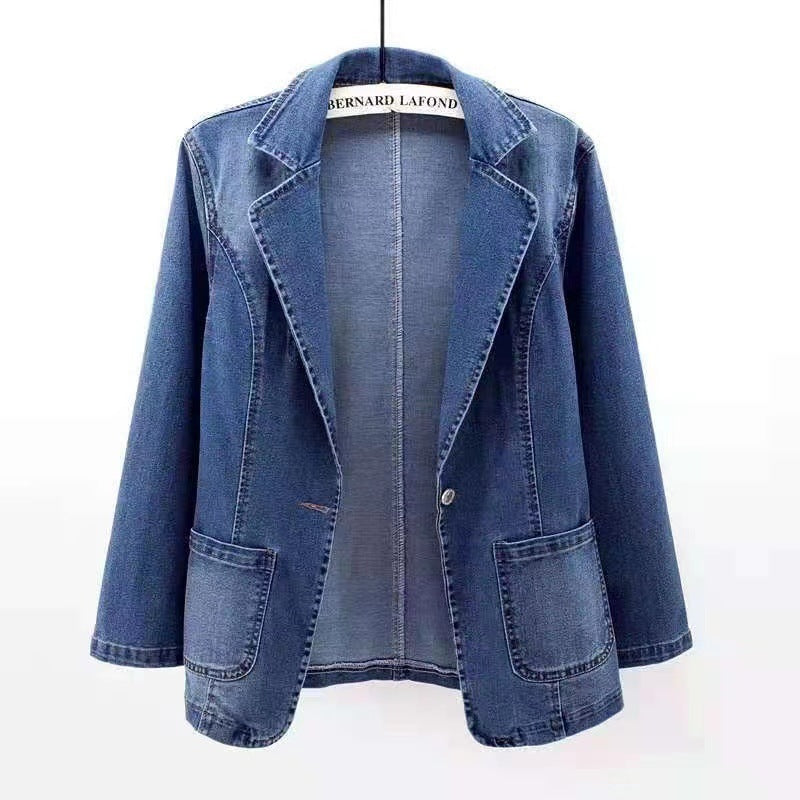 Women Slim One Button Denim Jacket