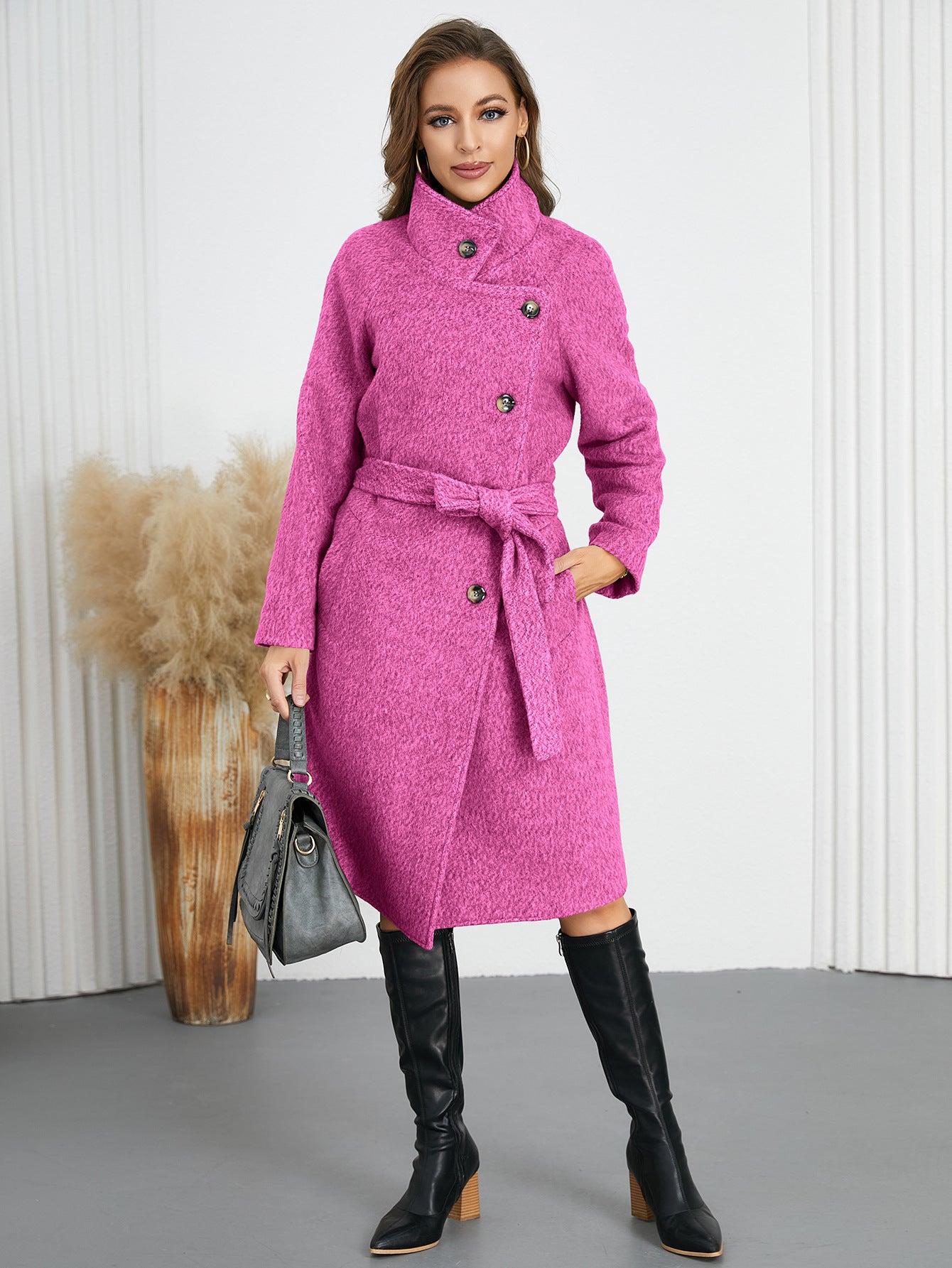 Solid Color Woolen Coat Warm Thickened