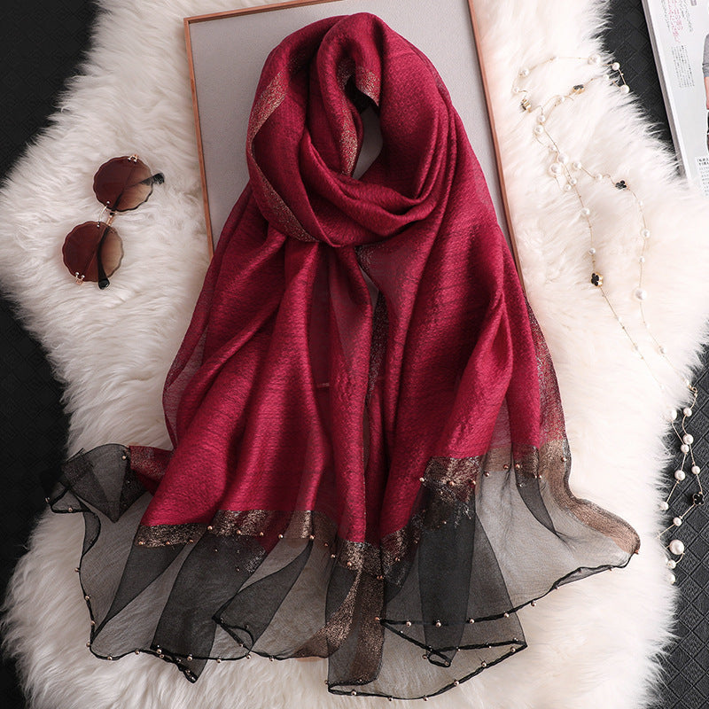 Fashion Big Red Silk Scarf Women's Thin Scarf All-match