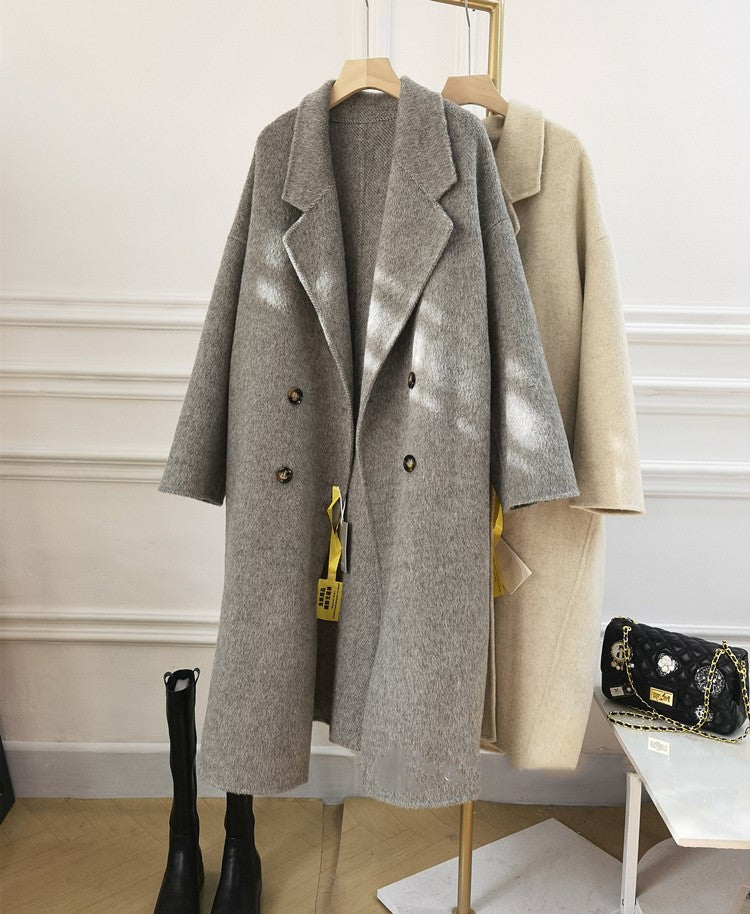 Women Velvet Double-sided Wool Almond Coat