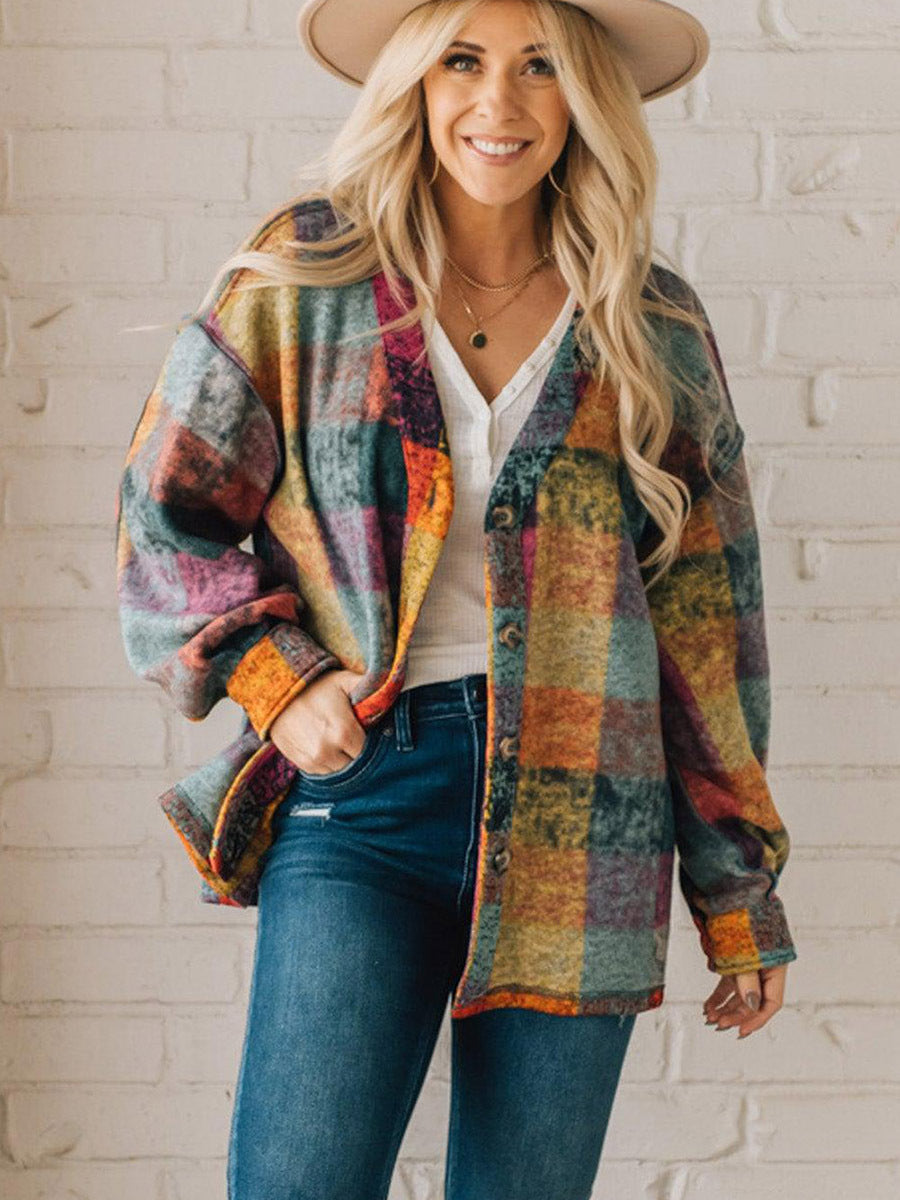 Female Multicolor Plaid Loose Jacket