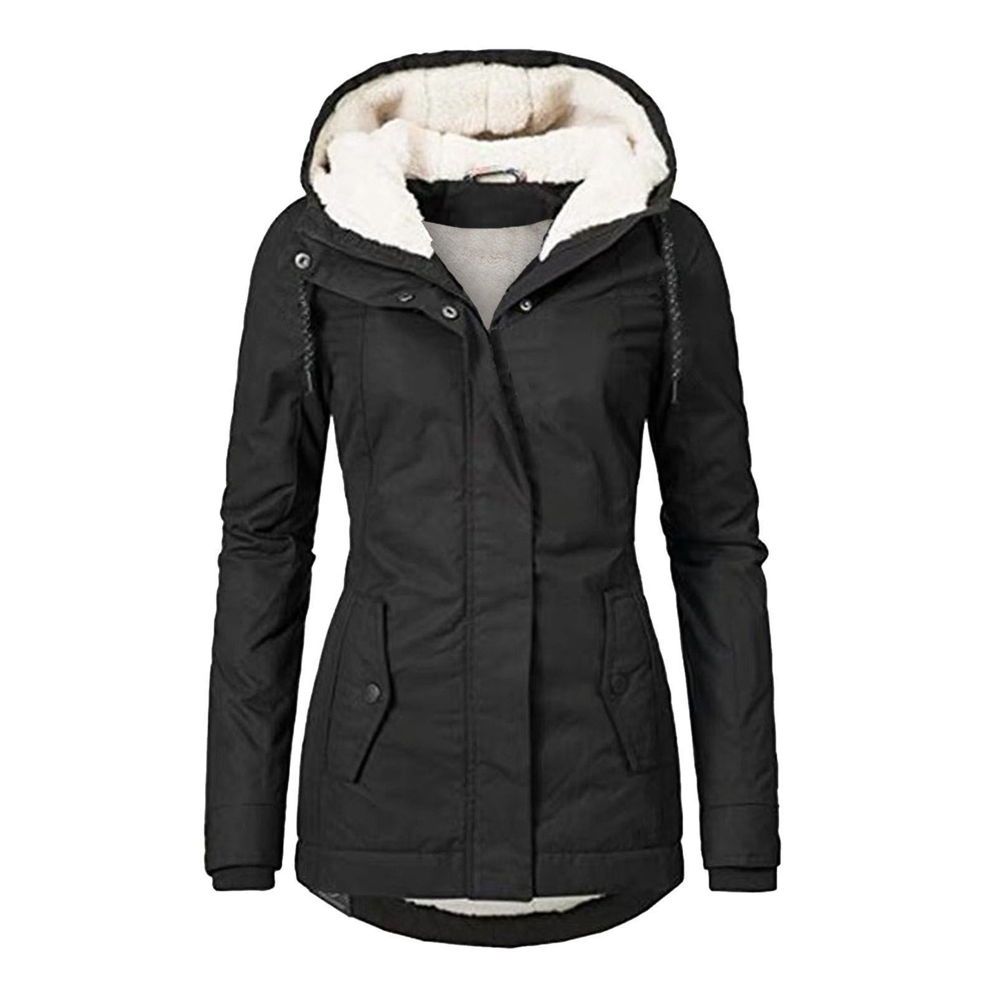 Woman Autumn Winter Berber Fleece Casual Hooded Coat