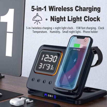 15W Wireless Charging Stand with LED Alarm Clock