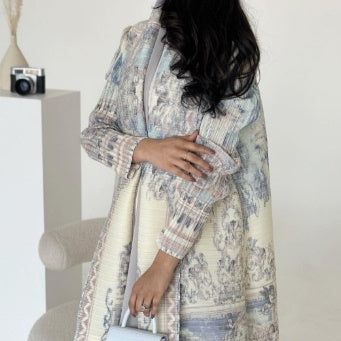 Pleated Trench Djellaba Hot-selling Printed Shawl Cardigan Ethnic Style Cloak Coat