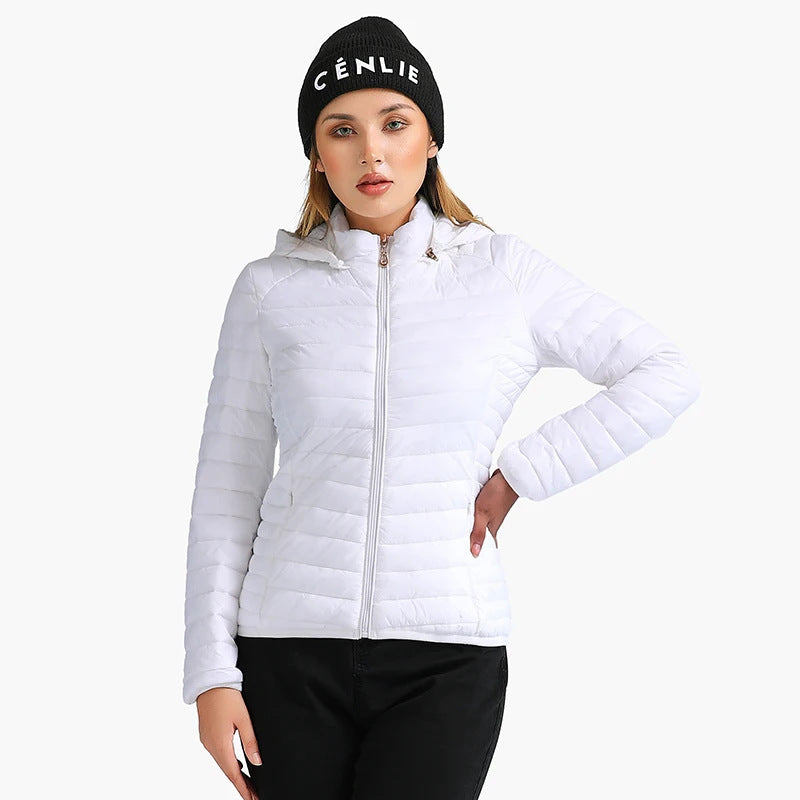 Women Autumn And Winter Zipper Short Hooded Detachable Cotton-padded Coat