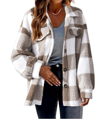 Women Lamb Fleece Jacket Button