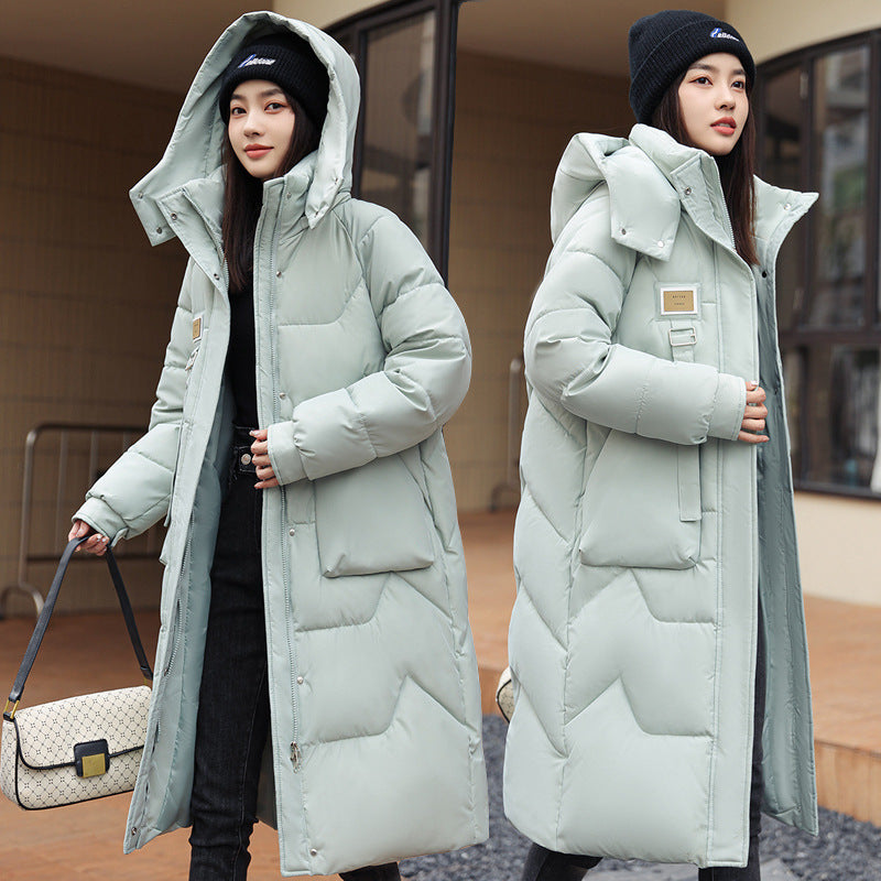 Women Detachable Hat Mid-length Thickened Coat